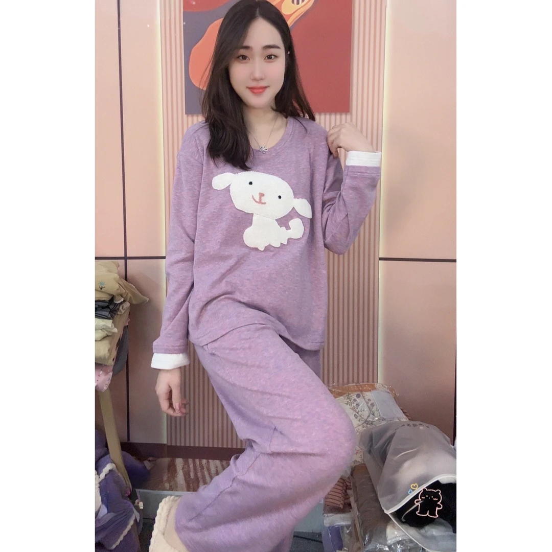 睡衣女冬季新款绵羊绒保暖舒适休闲可外穿家居服套装（小羊日记）