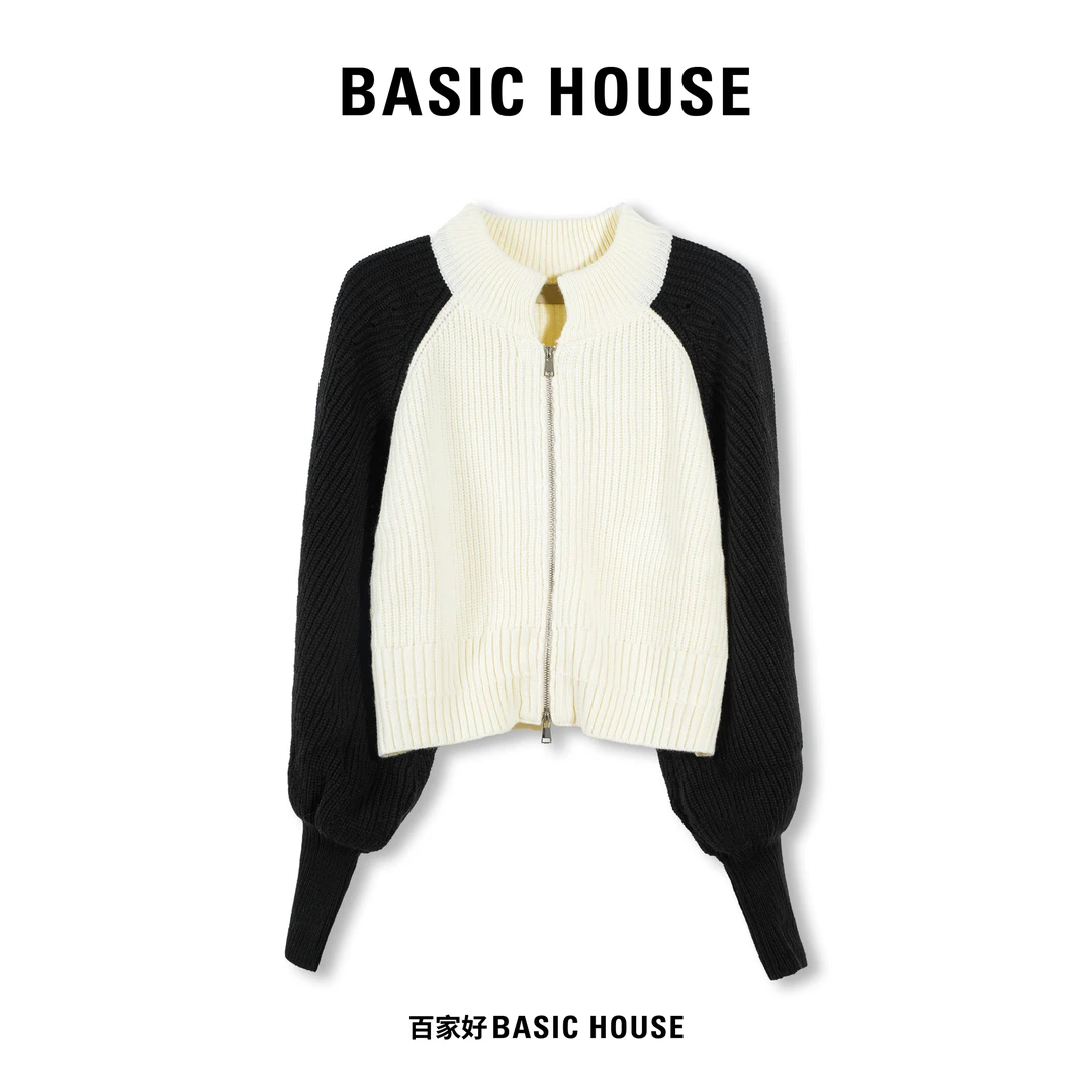 Basic House/百家好2024冬季新款长袖撞色百搭针织衫5652 MMQC