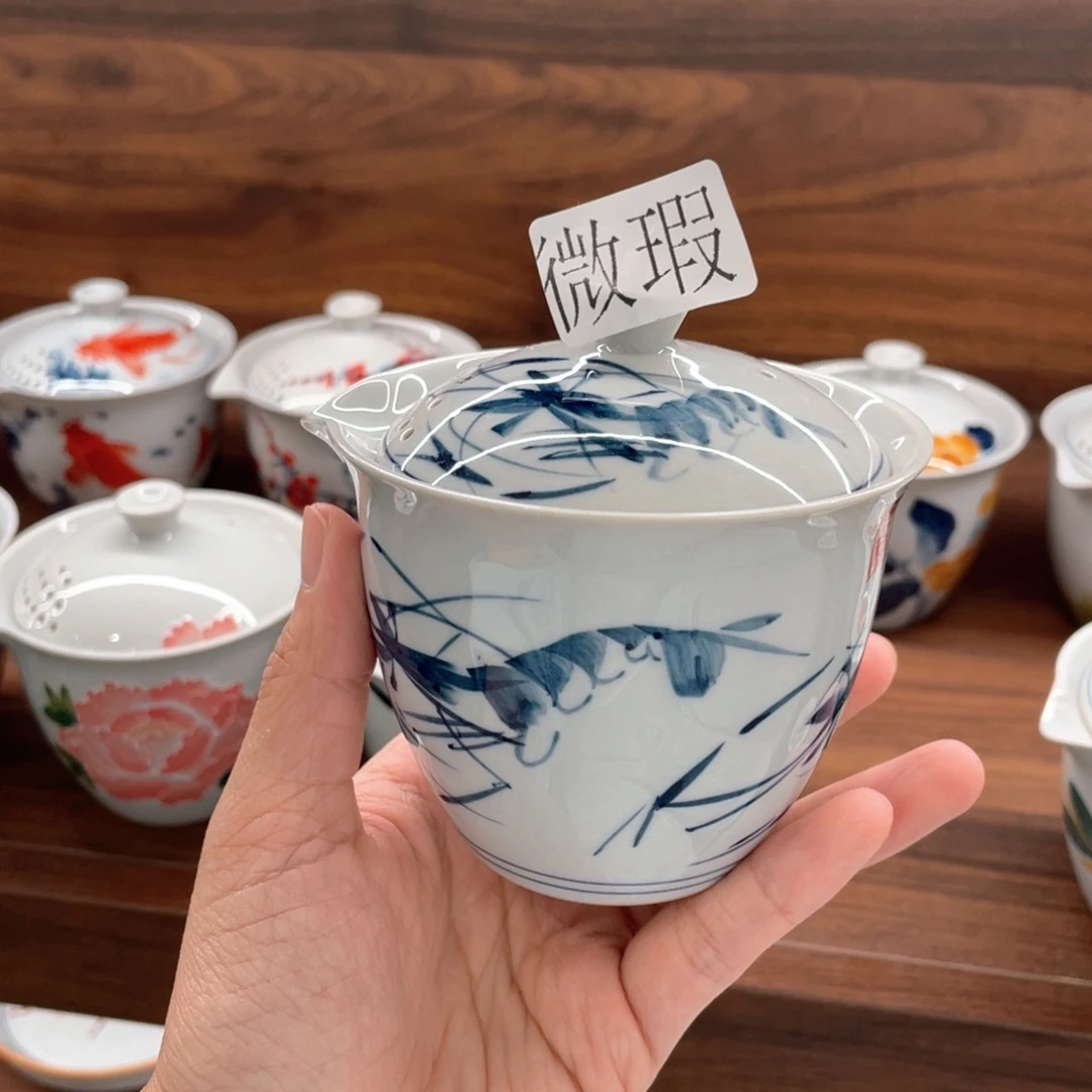 釉下手绘茶具微瑕