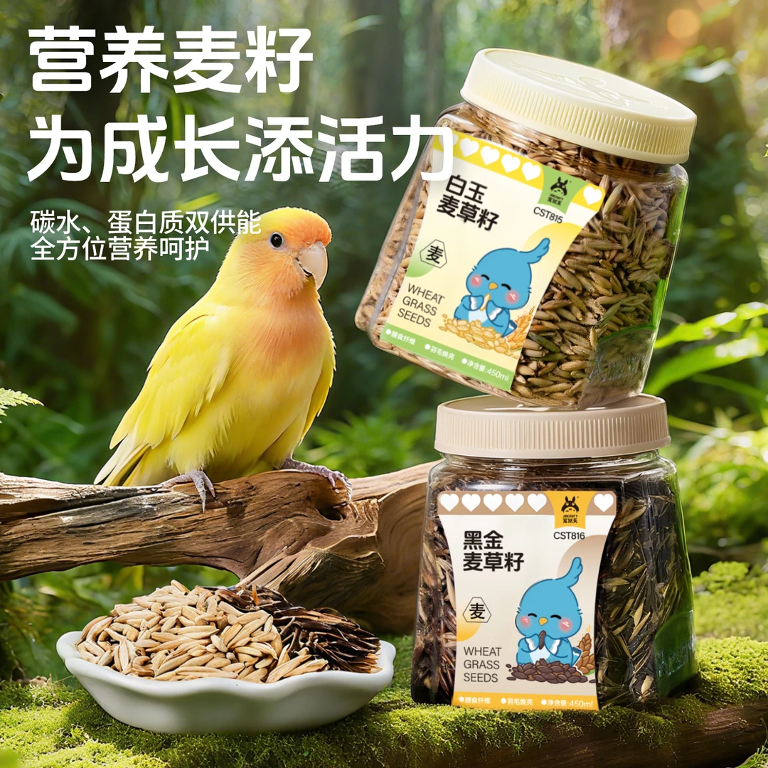 宠尚天双色白玉黑金麦草籽带壳麦草籽牡丹虎皮玄凤小太阳零食啃咬