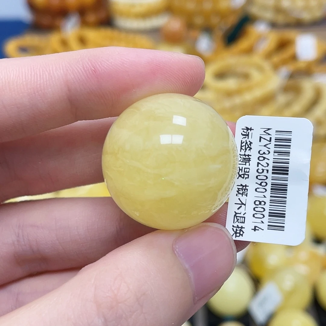 蜜蜡未镶嵌珠宝奇石圆珠满蜜细虎皮妖花25.9m m