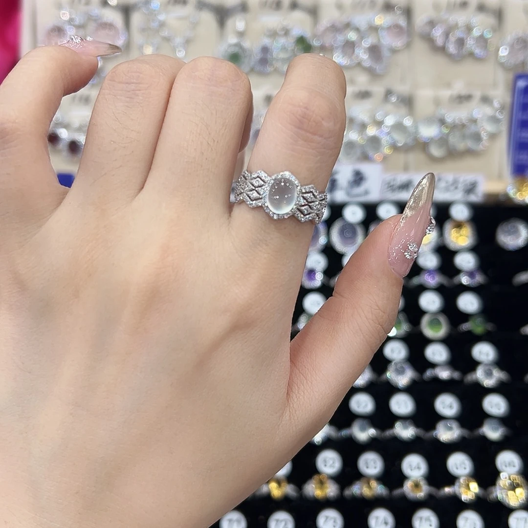 蛇纹石玉银S925镶嵌戒指