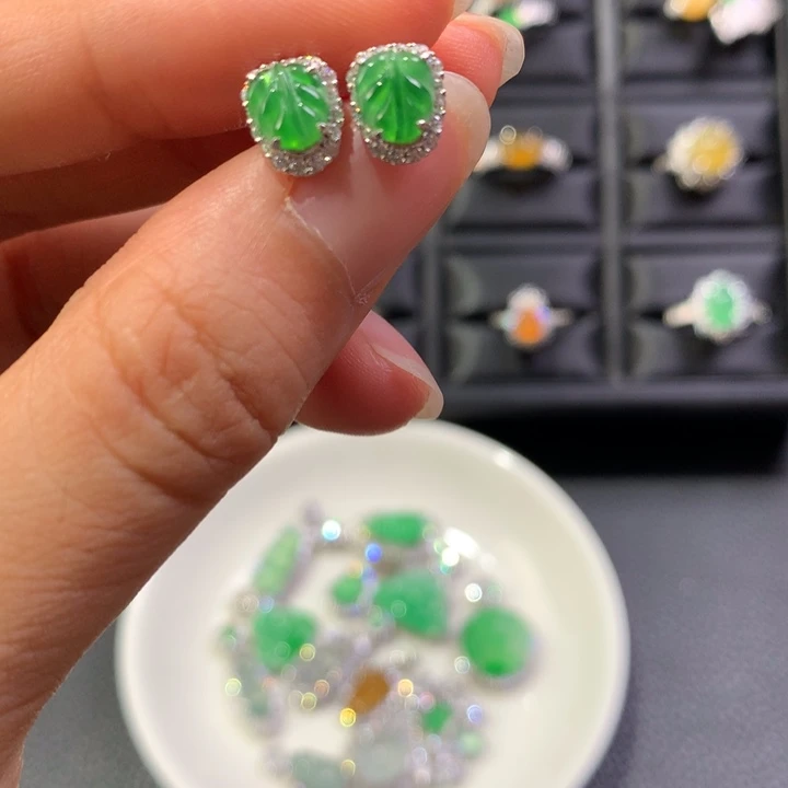 翡翠银S925镶嵌耳饰