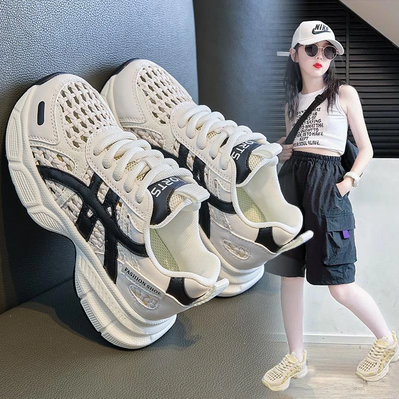 儿童老爹女童夏季鞋单鞋夏款运动鞋新款2025鞋子百搭鞋透气中大童