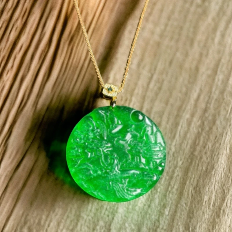 ｛老三高端甄选}DSJ1 绿色圆牌山水