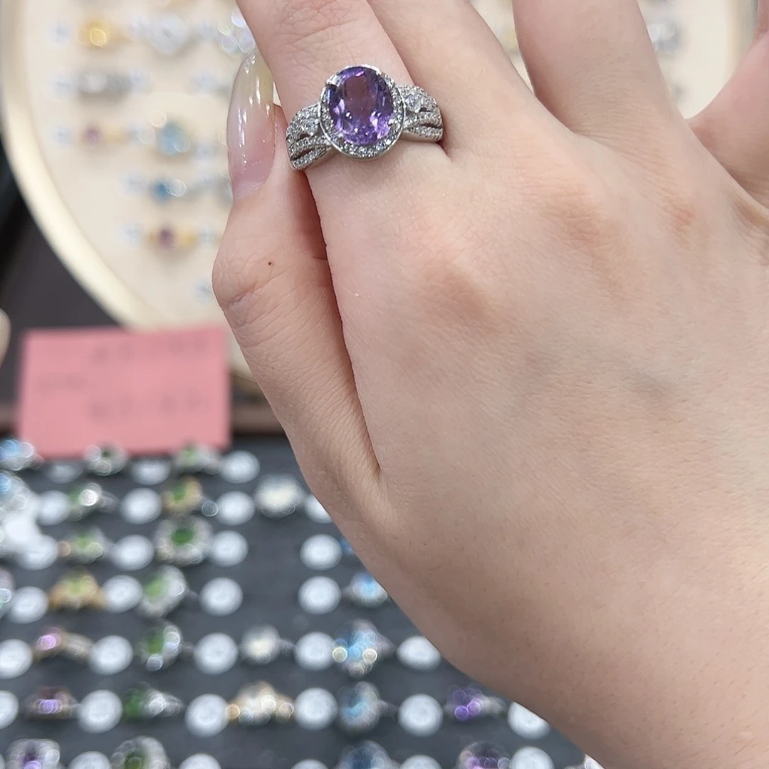 蛇纹石玉戒指银S925镶嵌大**饭