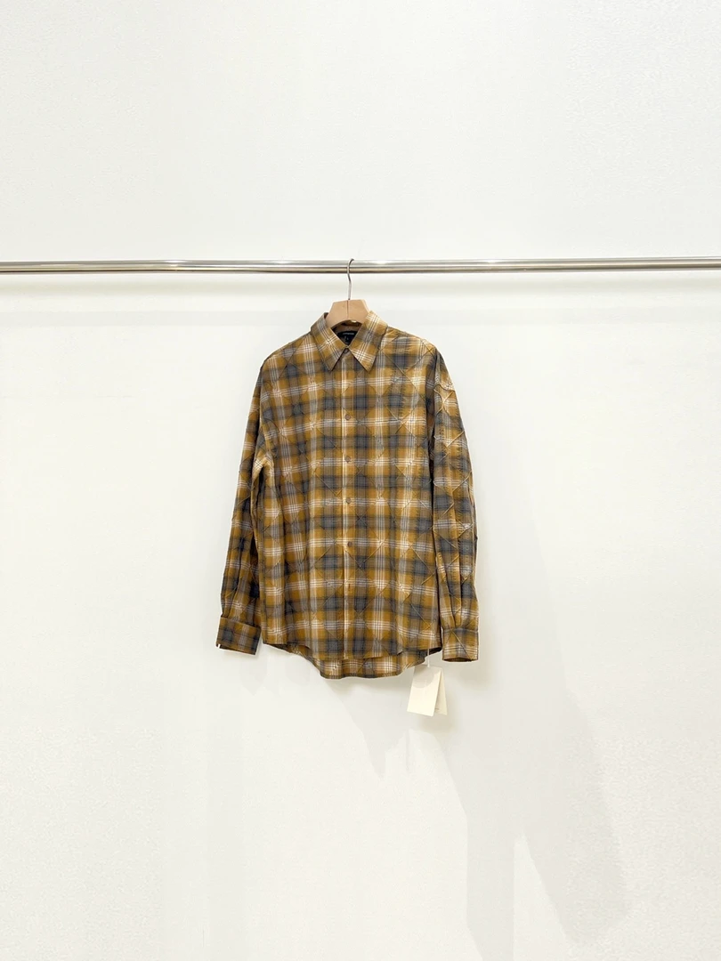 工艺款菱形格衬衫男士长袖时尚格纹