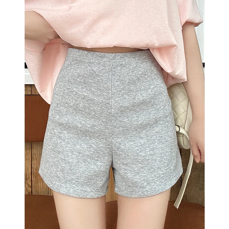 灰色女夏季薄款新款休闲运动百搭热裤高腰显瘦辣妹包臀宽松短裤子
