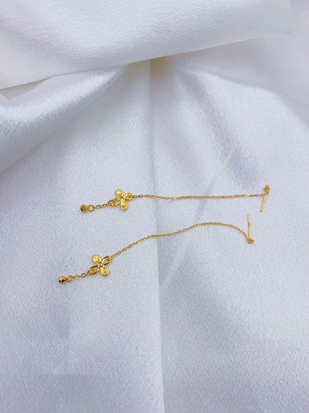 老庙黄金 足金 精工5G工艺四叶草时尚百搭耳线1.42克