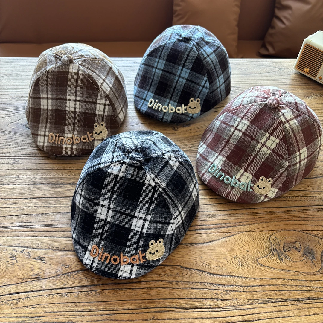 儿童帽子秋冬款韩版格子前进帽8月-2岁贝雷帽男宝宝帽子痞帅帽子