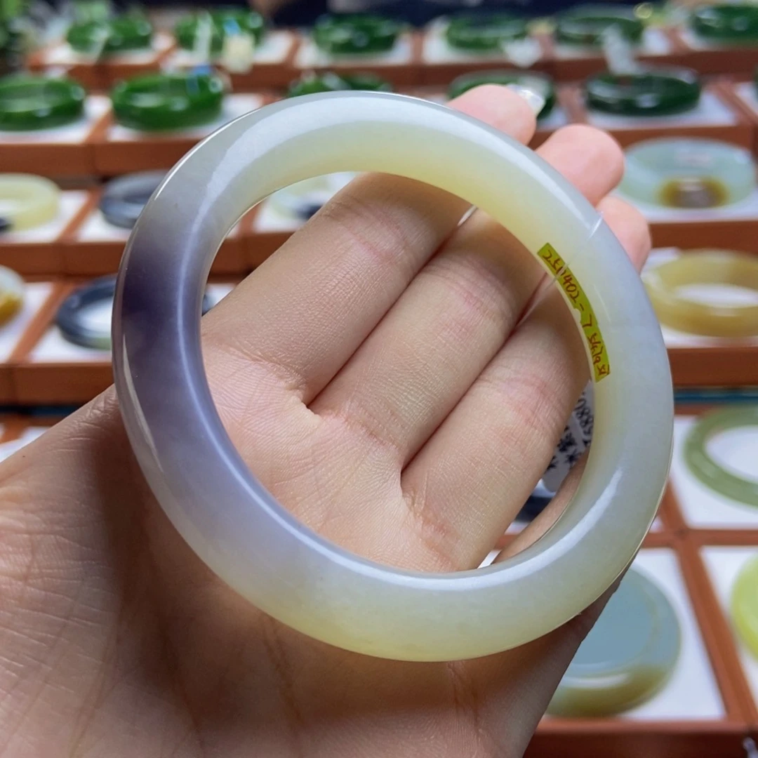 和田玉手镯未镶嵌青海烟紫56/57