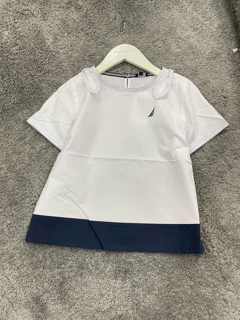 NAUTICA 童装夏季女童圆领衬衫套头短袖上衣透气