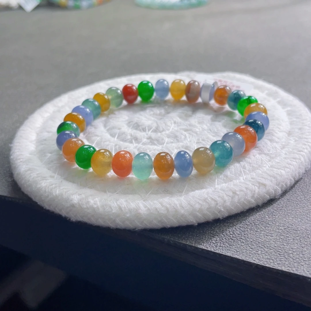 未镶嵌手链翡翠彩虹鼓珠卡8.2