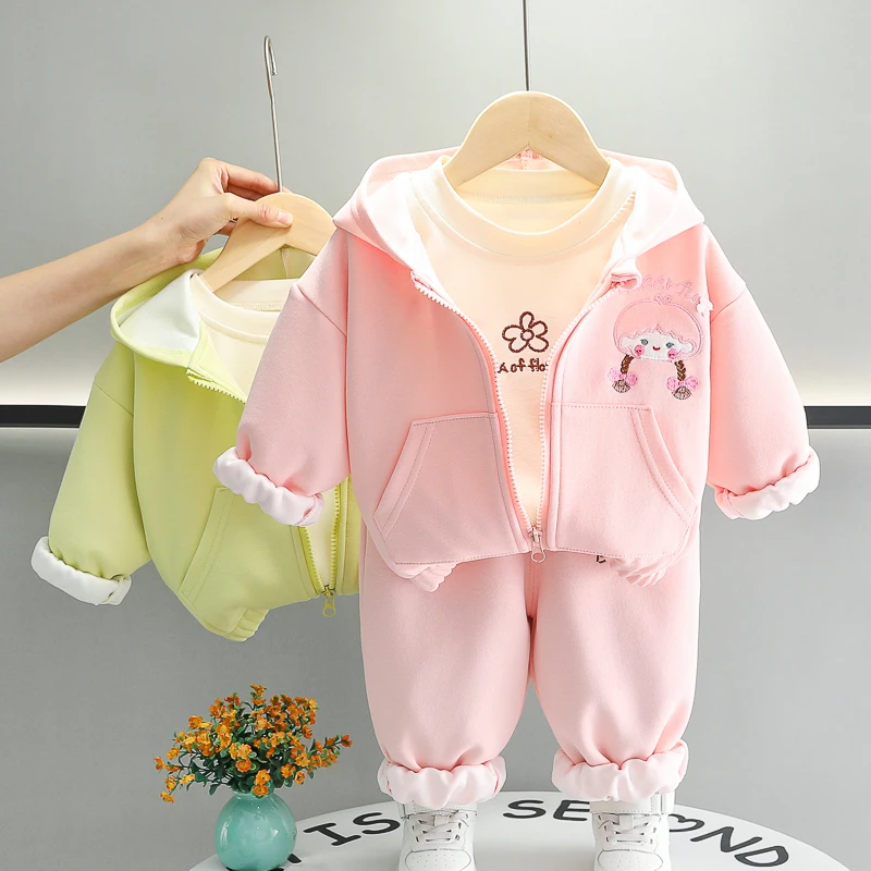 女宝宝休闲百搭春装长袖卫衣套装0-4岁2中小童春秋季男童三件套潮