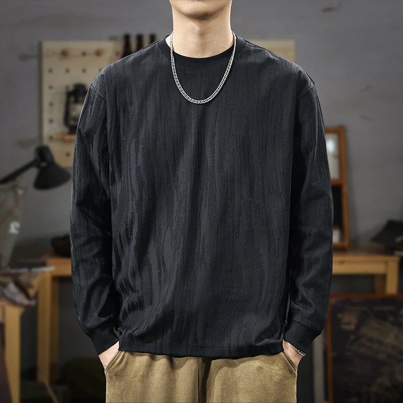 MR.MUDI/穆迪先生美式肌理感亲肤长袖T恤男秋季新款宽松打底上衣