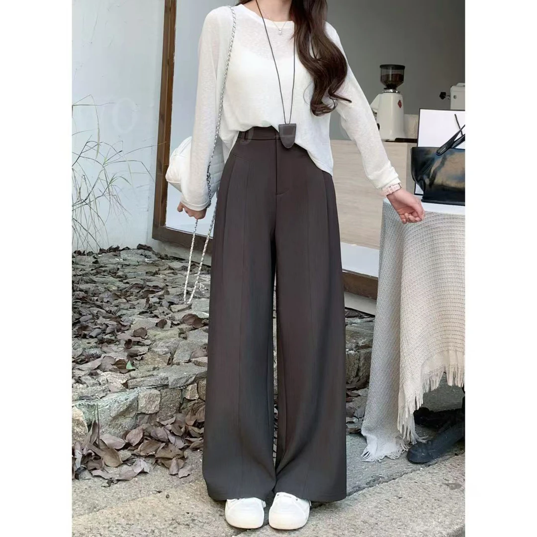 【小爽小个子】秋季新款显瘦高腰直筒百搭宽松垂感休闲裤-3137