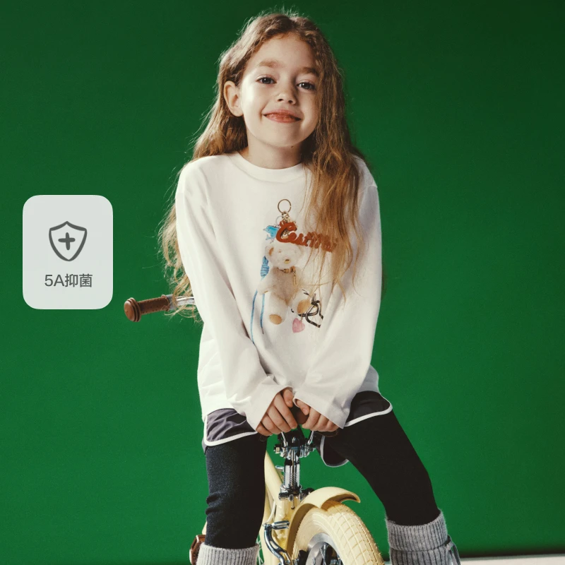 5A抑菌littlemoco童装25秋装新款男女童长袖T恤小熊印花