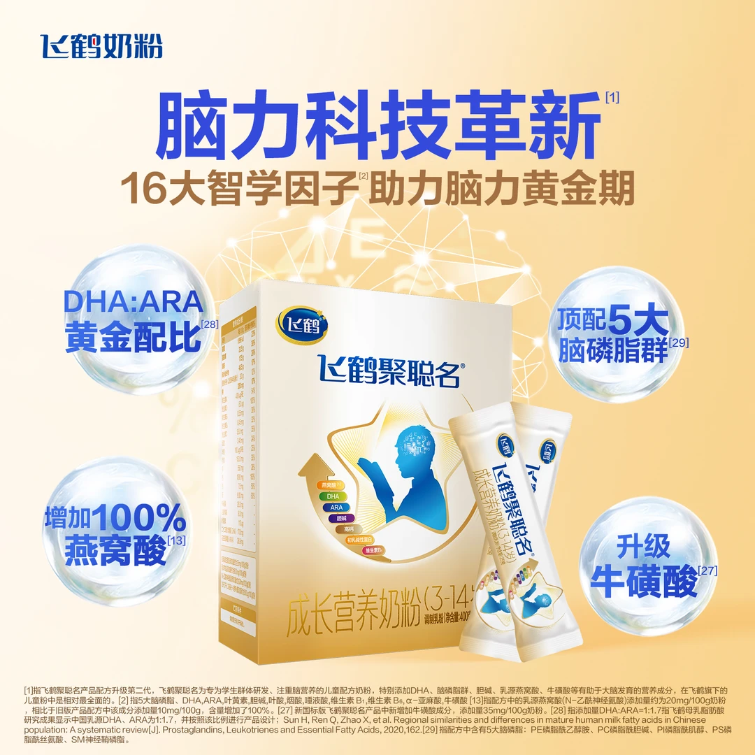 【董先生同款】飞鹤聚聪名5段(3-14岁)营养配方奶粉400g/盒