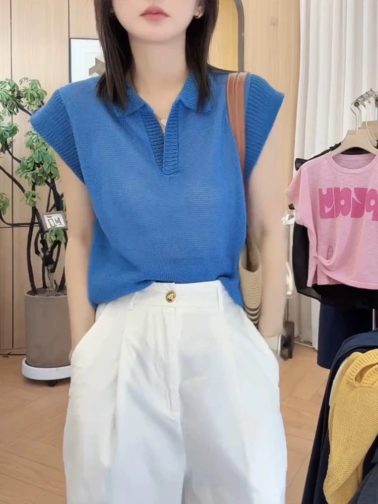 宽松型短袖毛针织衫条纹上衣圆领女装显瘦韩版套头