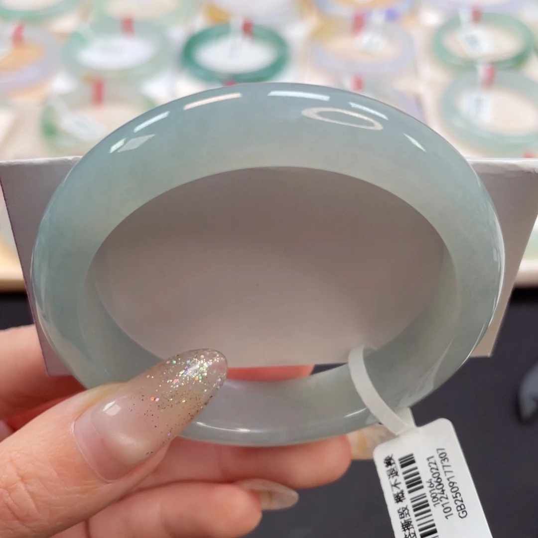 未镶嵌手镯翡翠56淡淡蓝底糯冰圈粉大漏43号