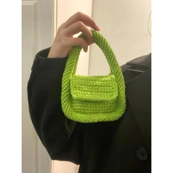 090挎包单根斜挎包肩包日系便携绿色简约单肩针织手拎包韩版时尚