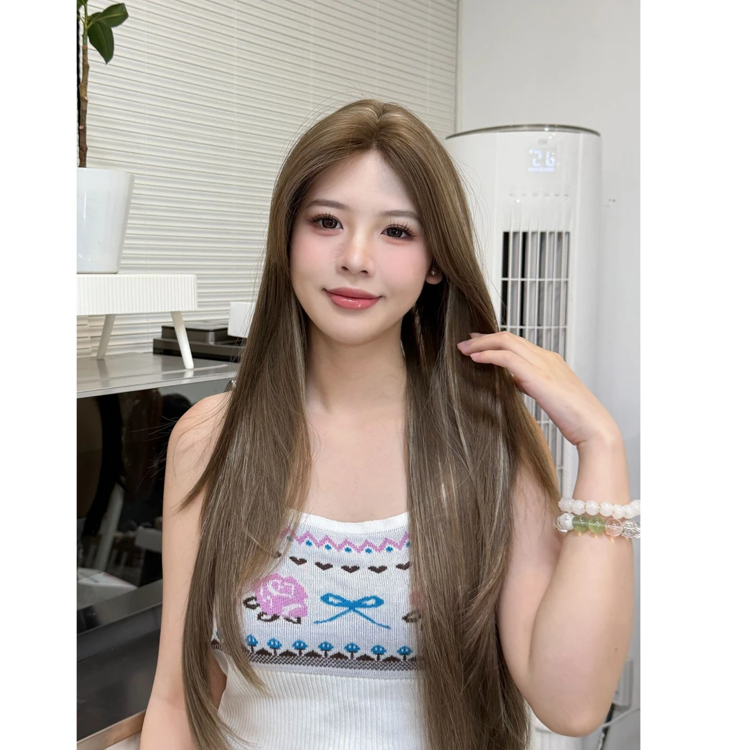 【浅棕挑染】整顶假发免打理免醒发氛感修颜v形增加