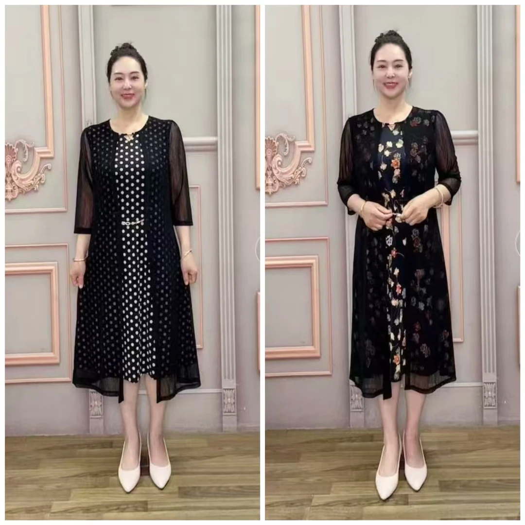 GUQIYUN/古琦云夏季蕾丝中袖连衣裙显瘦气质时尚百搭中长款2520