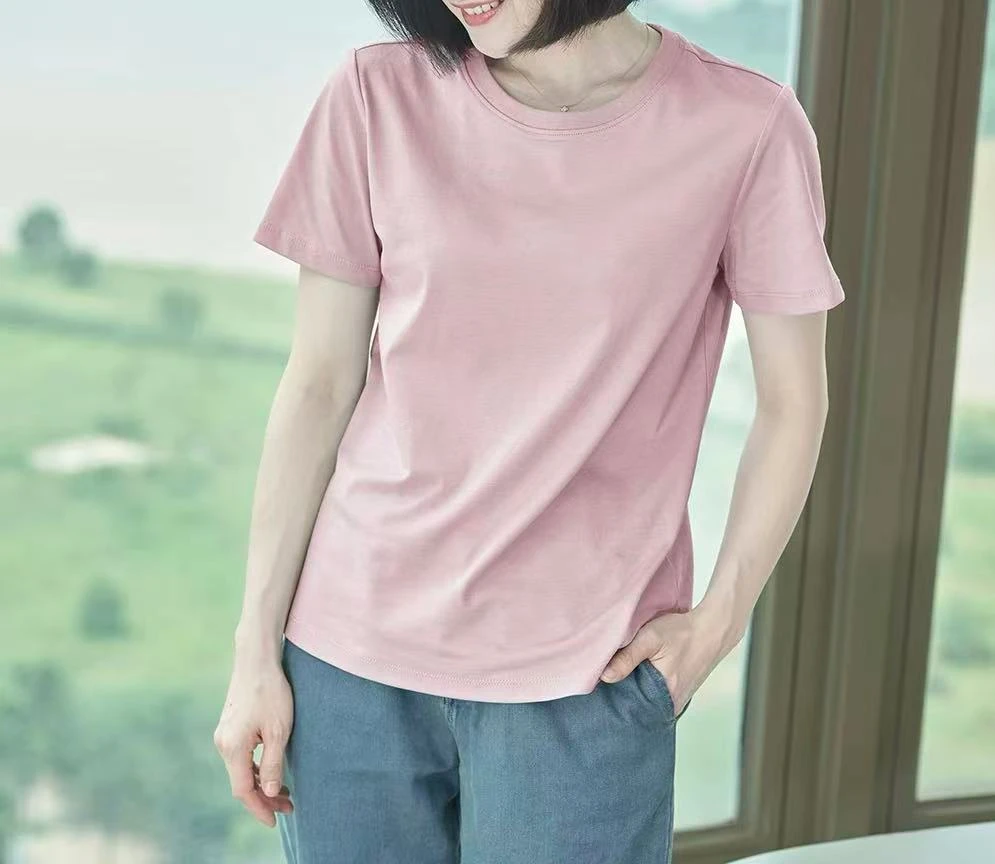 5015  凉感纯棉短袖t恤女夏季美式基础显瘦纯色半袖上衣