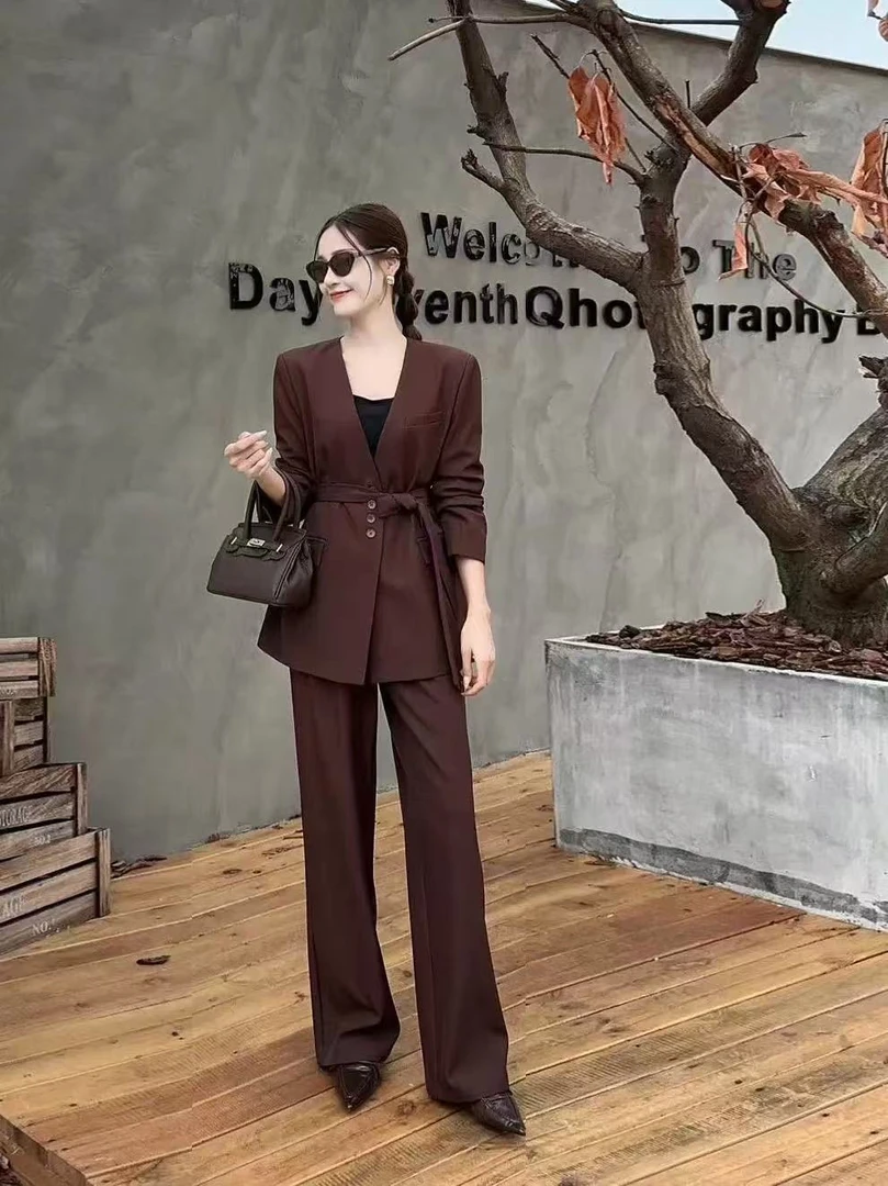 991086#时尚V领休闲百搭气质西装套装【A4-4