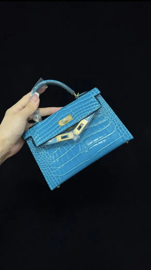 【欢子轻奢】鳄鱼纹蓝色凯丽包--单肩斜挎包