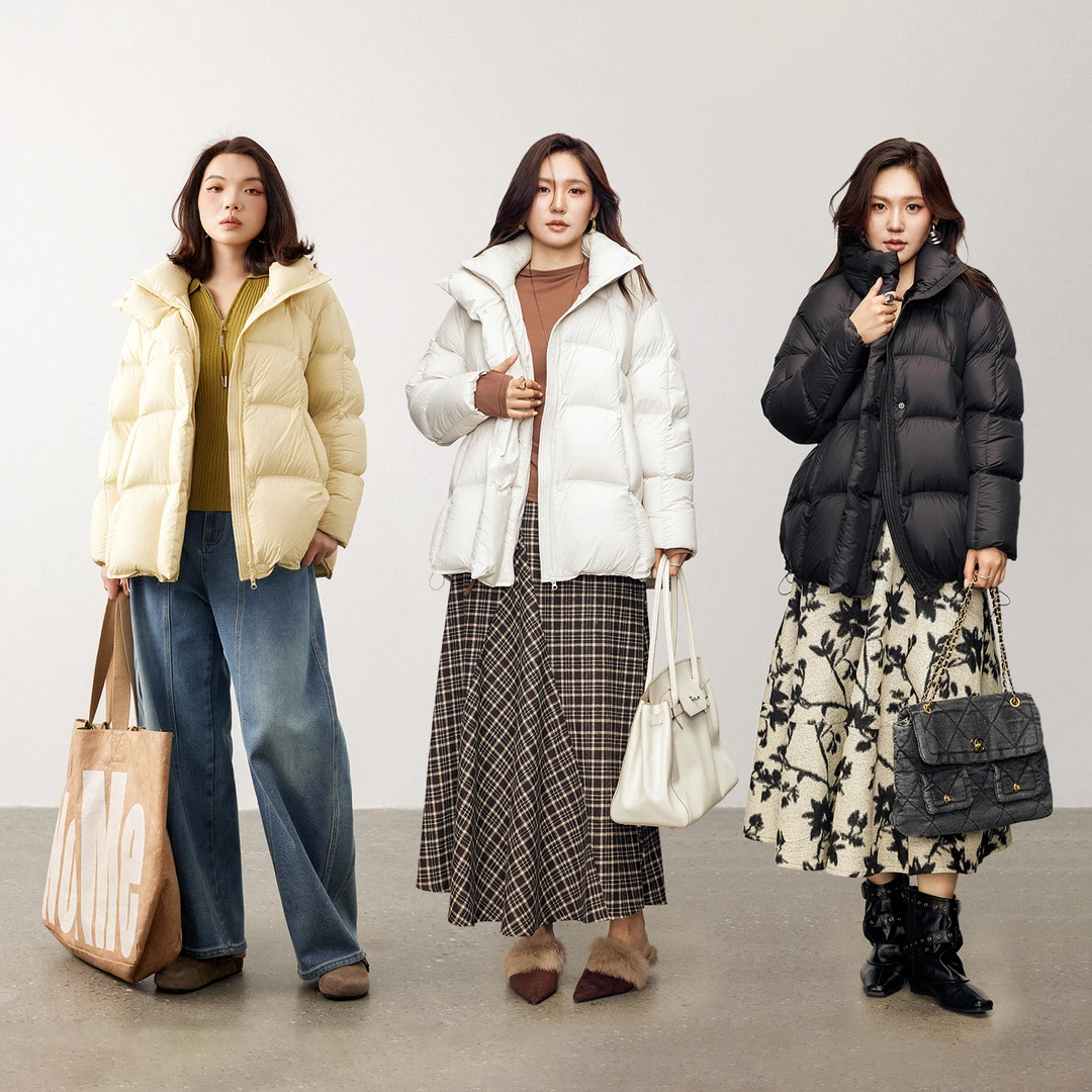 PLUSMALL 小泡芙羽绒 90白鸭绒立领中长款羽绒服外套PLUS2512003