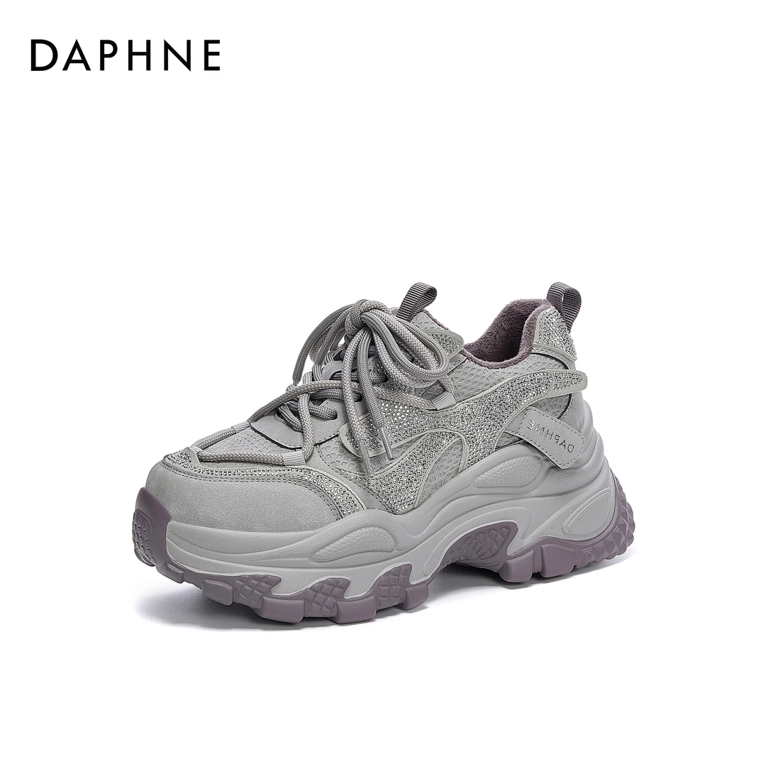 达芙妮品牌正品厚底老爹鞋2025秋冬季加绒保暖时尚百搭增高休闲鞋