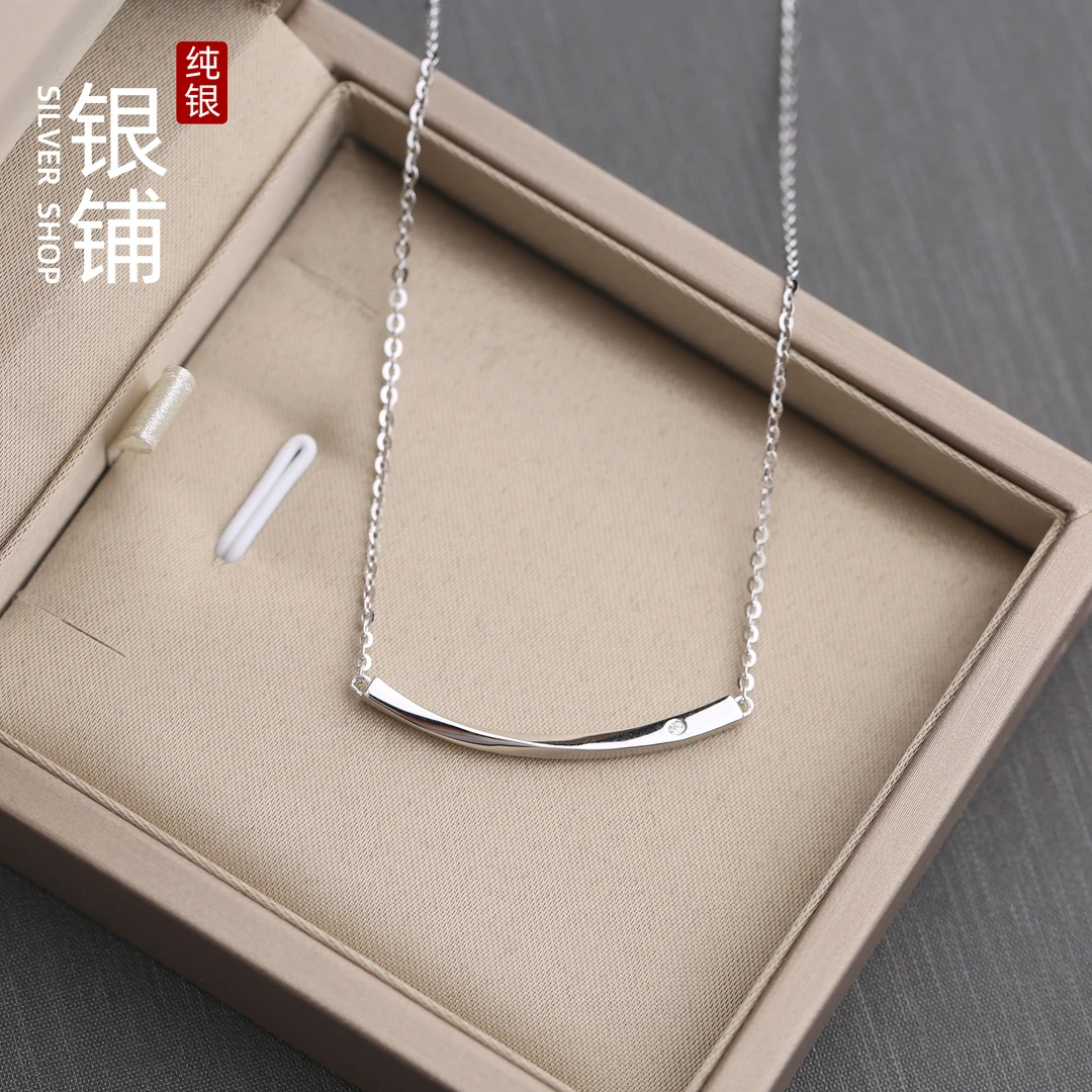 坠链均925银 微笑纯银项链冷淡风素银莫比乌斯锁骨链礼物