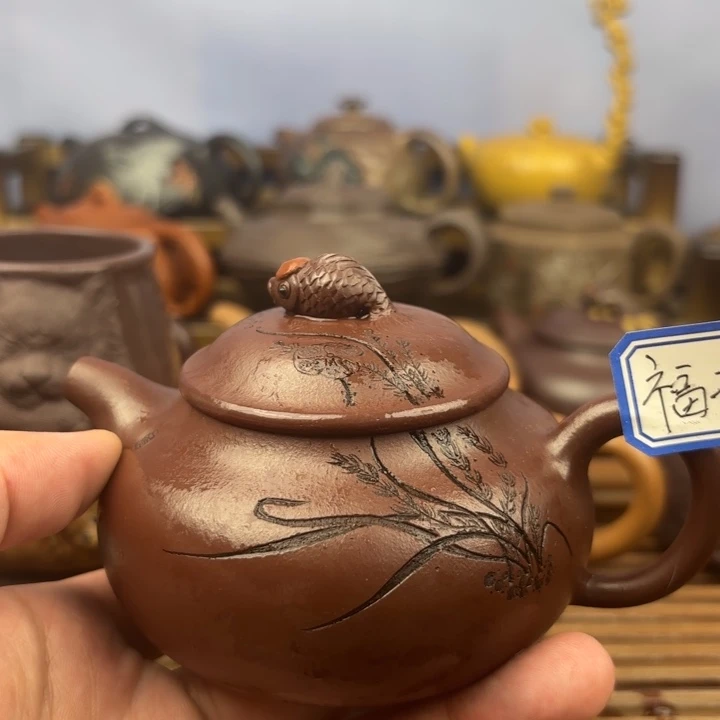 川***渝茶壶紫砂鸿运当头原矿老紫泥170c