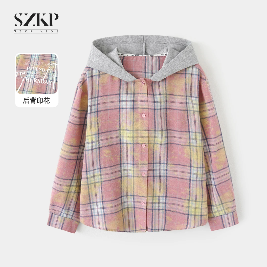SZKP秋季新款女童休闲上衣中大童时尚儿童格子衬衫外套YNYQ553526