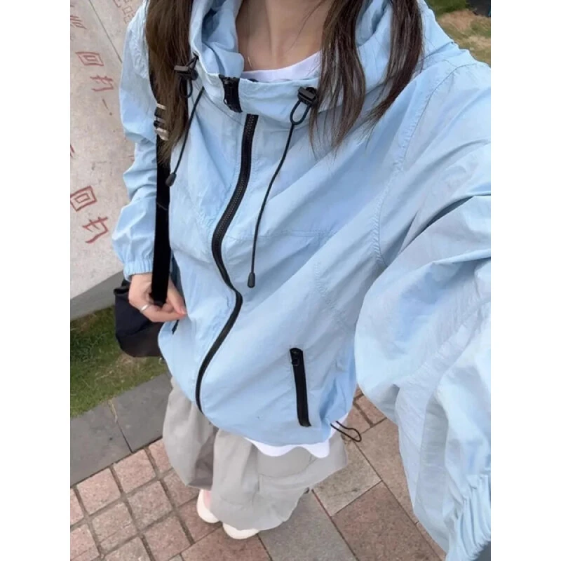 月光蓝冰丝凉感防晒衣男女款夏季户外轻薄透气骑行连帽防晒服外套
