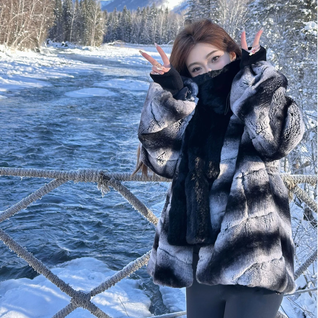QIXIAOYAO.皮草丝绒青紫蓝兔皮毛一体皮草外套冬季新#BHNXSY-5