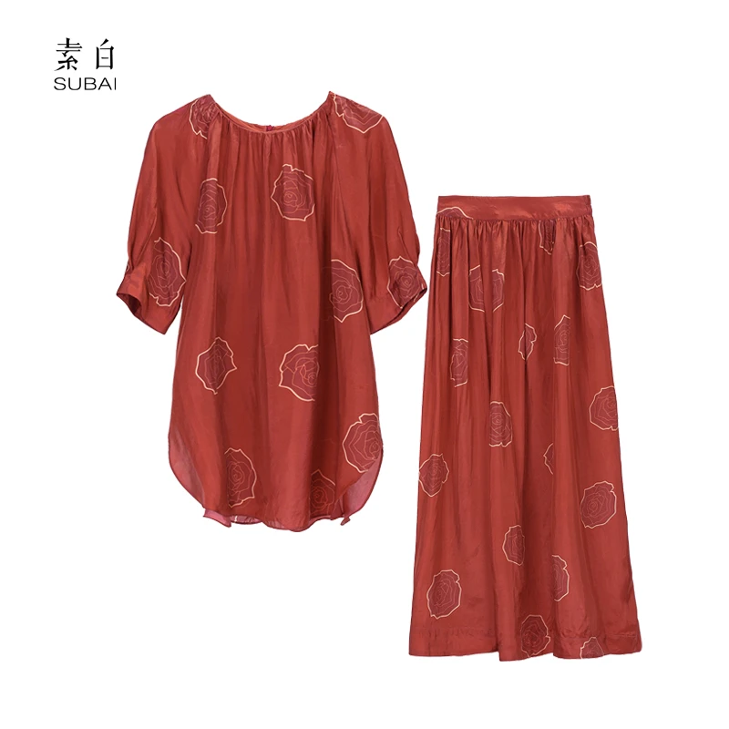 素白【喜鹊】铜氨宽松飘逸感印花裙子套装SB2505TM01538