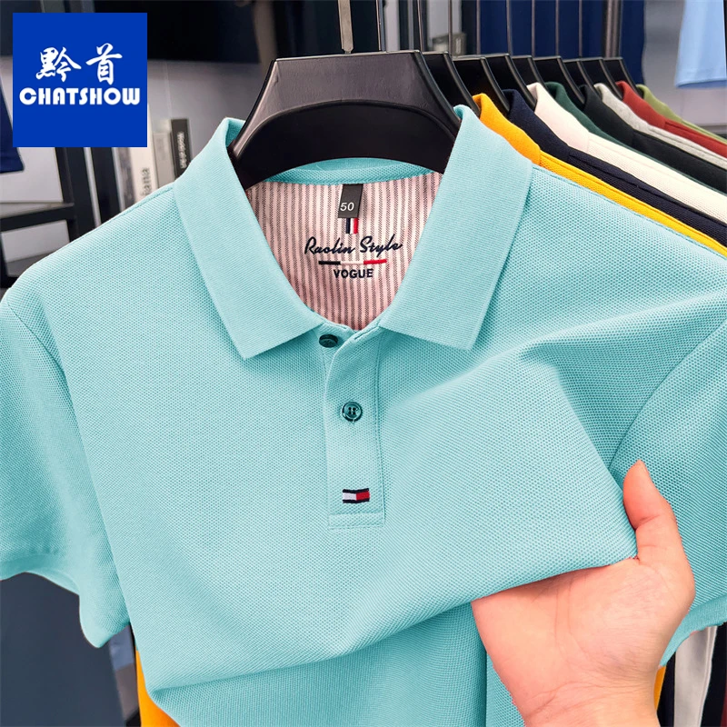 爆款丝光纯棉刺绣男士短袖POLO衫时尚翻领T恤商务休闲半袖t恤衫男