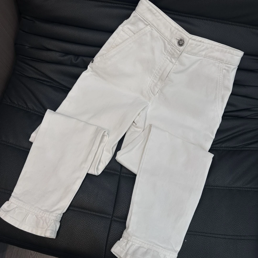 99新 Chanel/香奈儿 22A白色收腿花苞修身牛仔裤 34码 70腰围
