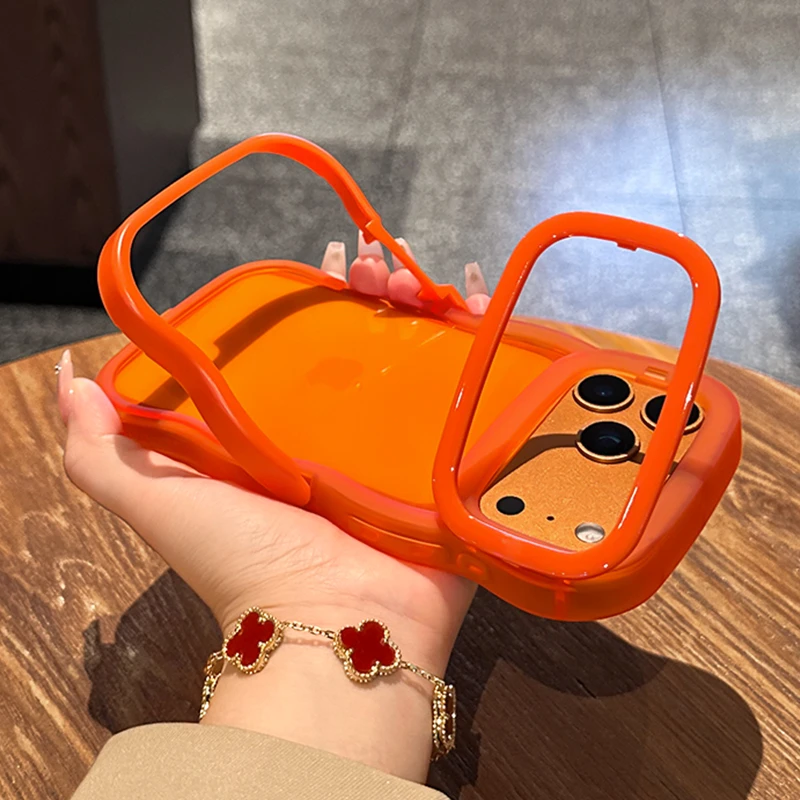经典橘色适用苹果17iPhone16/15promax手机配件板凳双支架手机壳