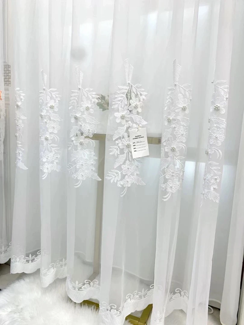 0775白花珍珠成品纱帘 M
