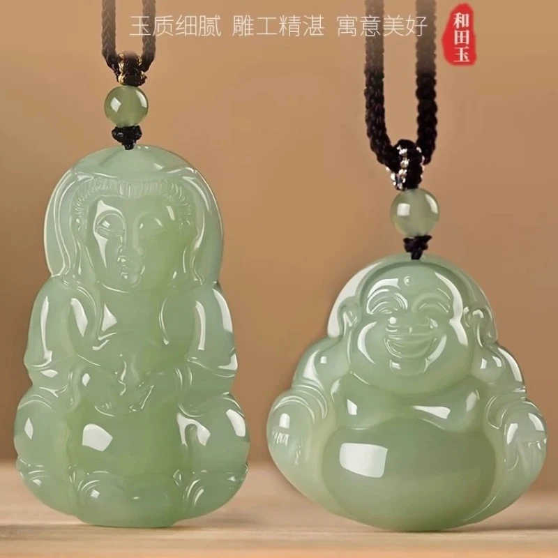 和田玉佛公吊坠女玉坠男士观音项坠弥勒佛大肚佛玉石项链情侣玉佩