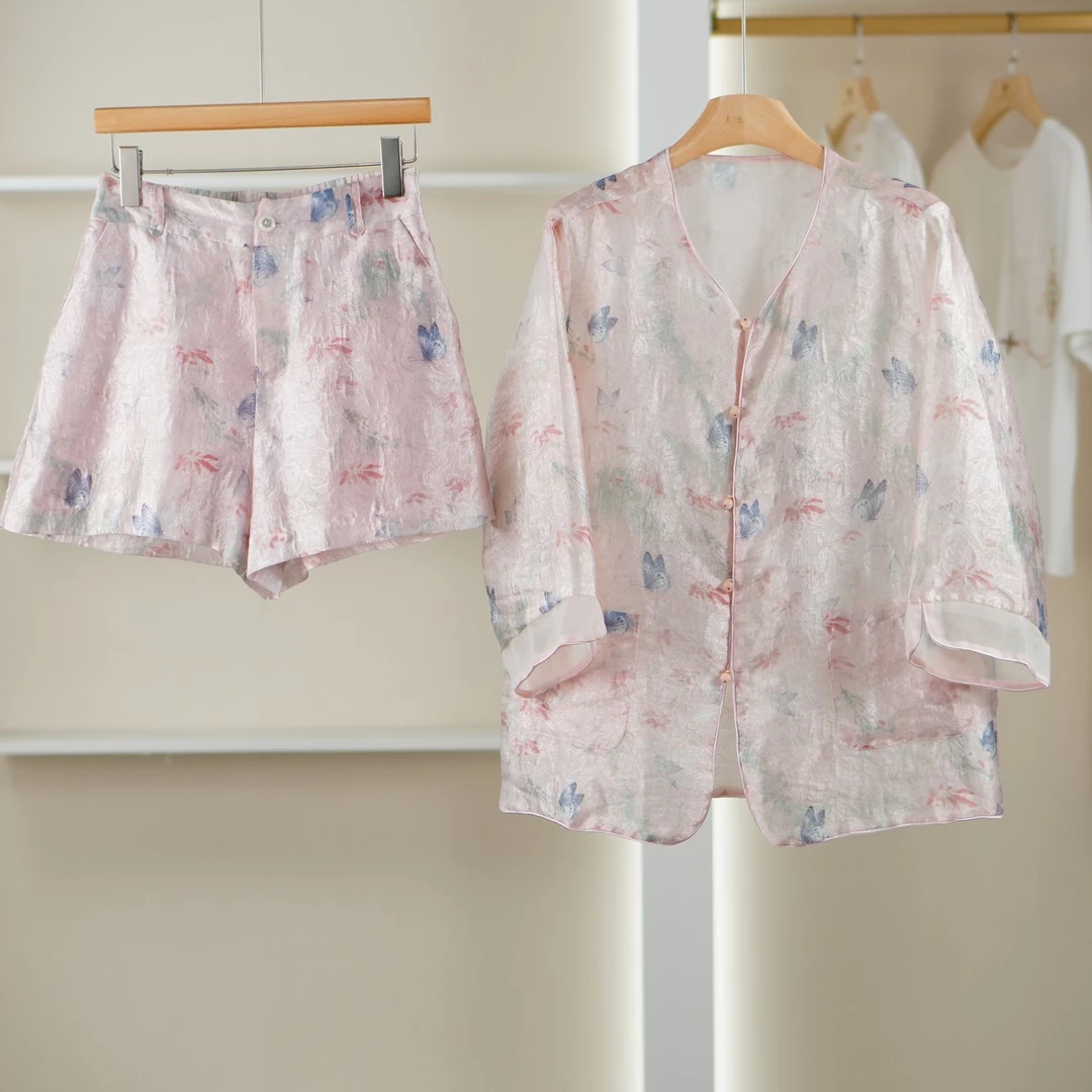 【麦迪尚品•品牌新款】5080614 新中式上衣短裤套装女夏季专柜撤柜