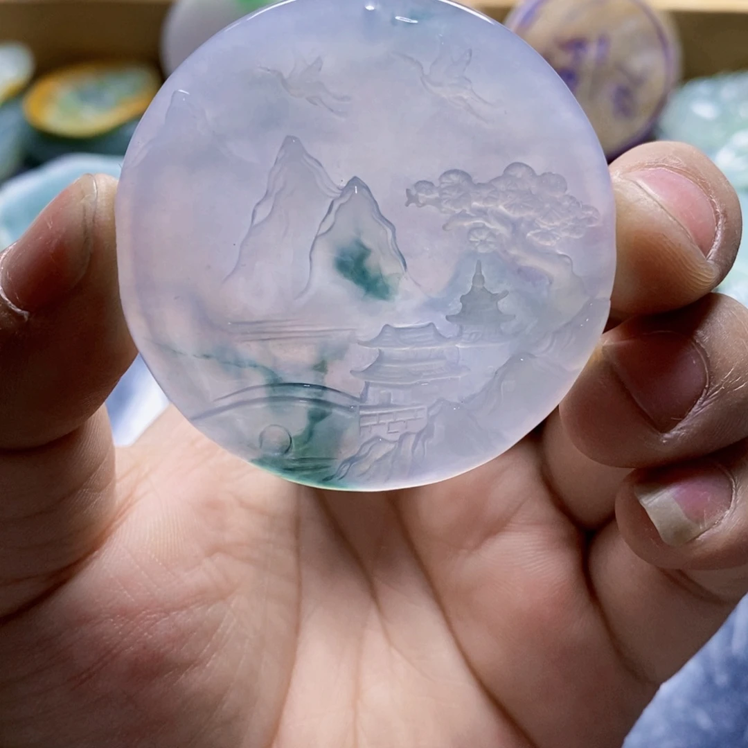 翡翠裸石你**饼缅甸翡翠定制挂件