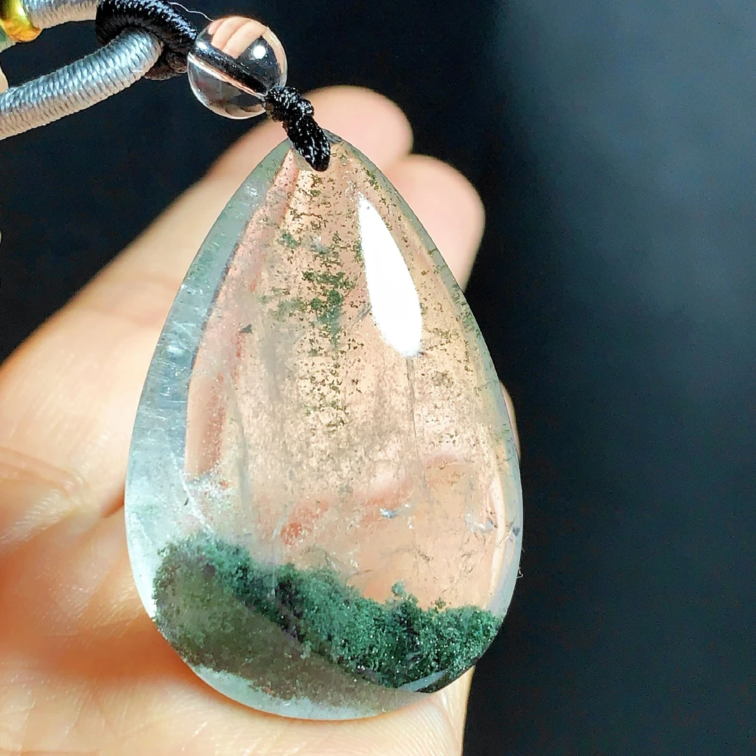 东海水晶天然绿幽灵水晶吊坠毛衣链水滴项坠绿幽灵纯天然100%真品