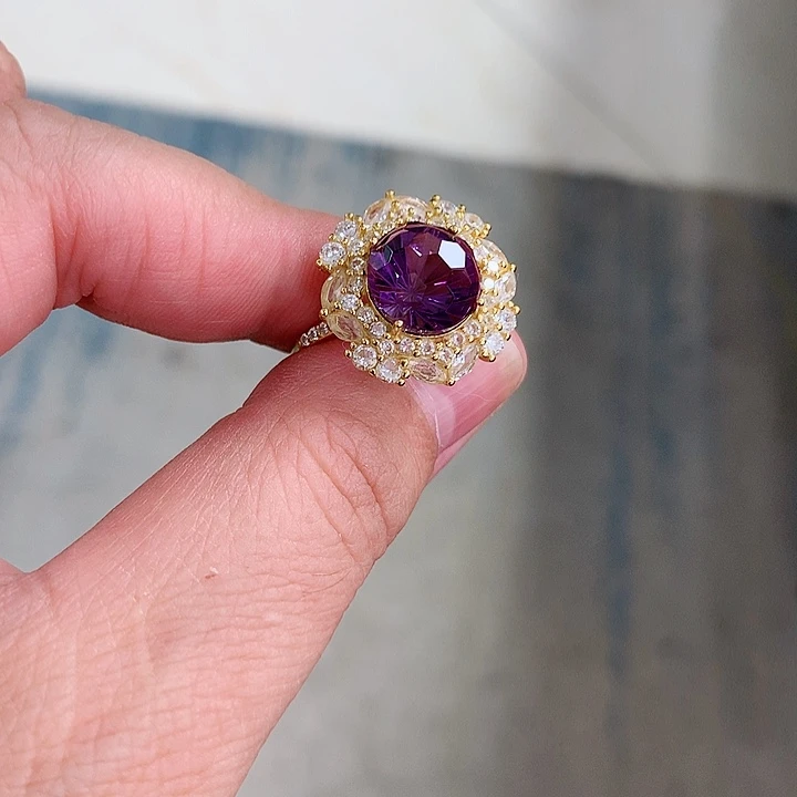 紫晶戒指银S925镶嵌寒**月