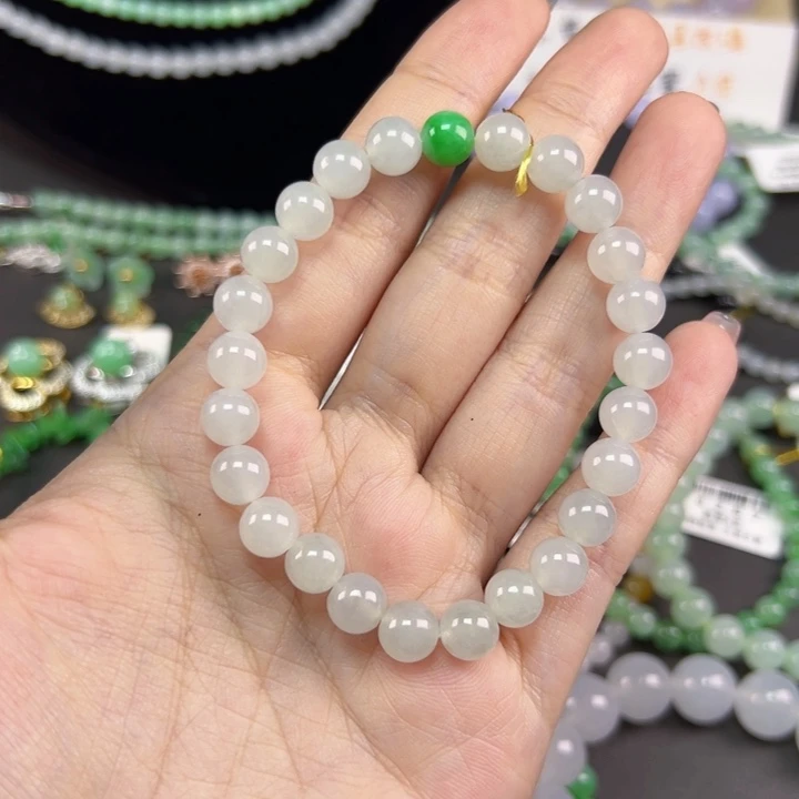 未镶嵌手串翡翠卡7.5 带绿顶珠