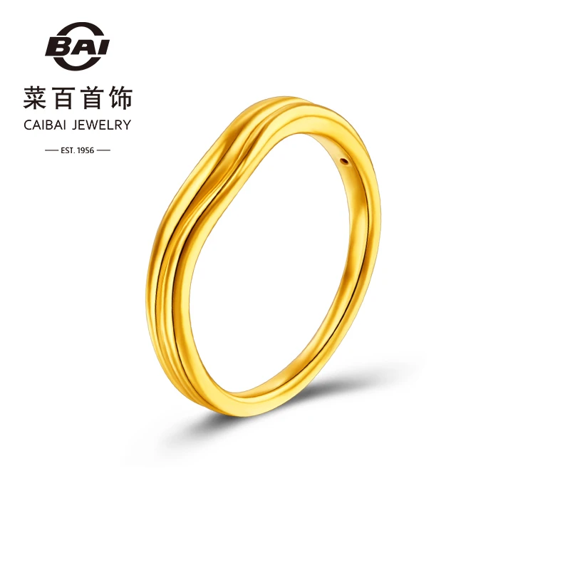 菜百首饰黄金戒指时尚潮流几何风波浪纹戒指