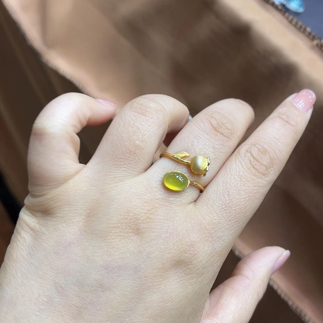 蛇纹石玉银S925镶嵌戒指戒指